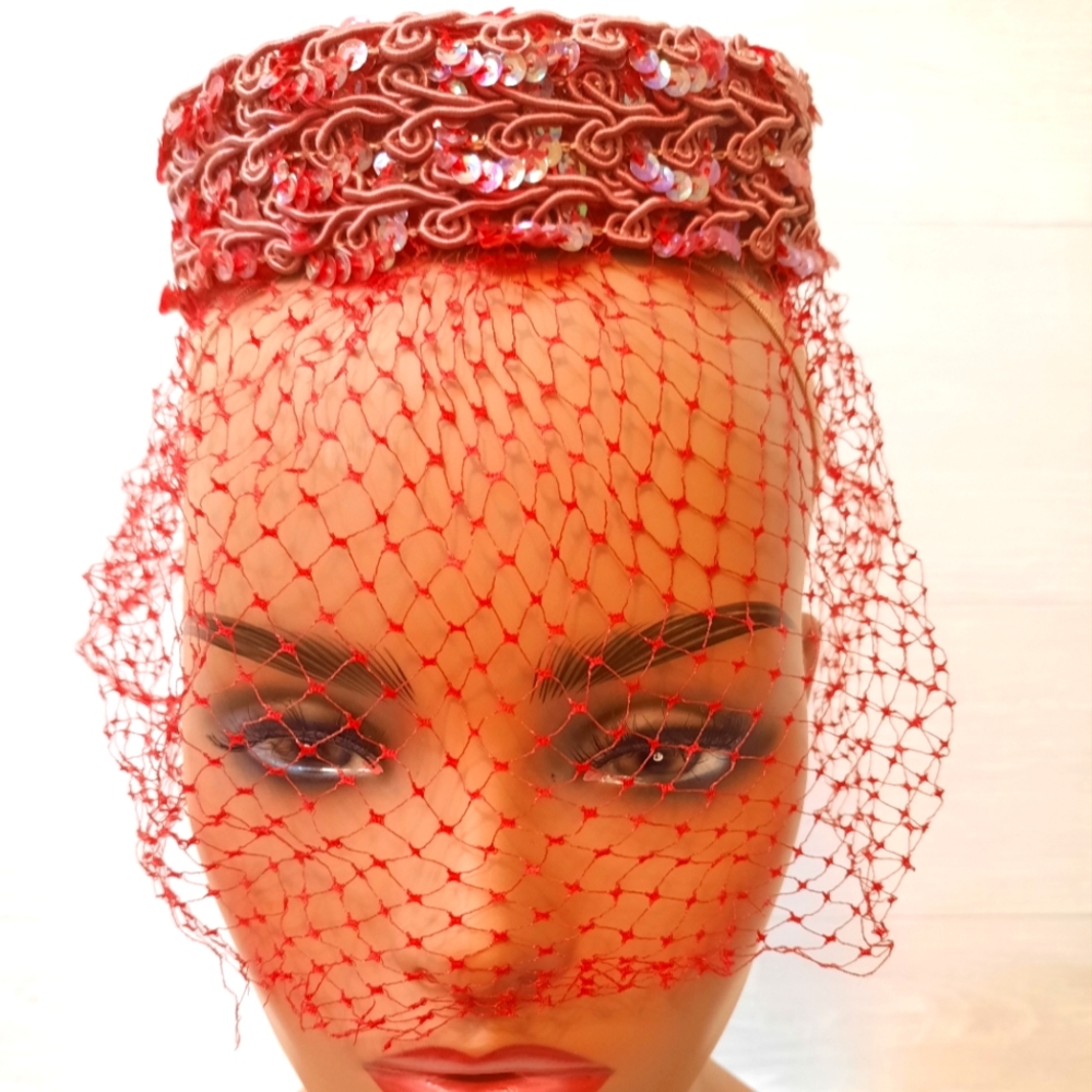 Rare vintage ladies netted sequined hat cap